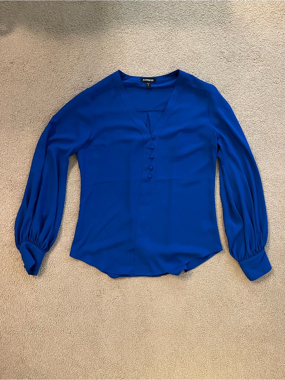 Express Women's V-Neck Button Front Blouse in Cobalt Blue